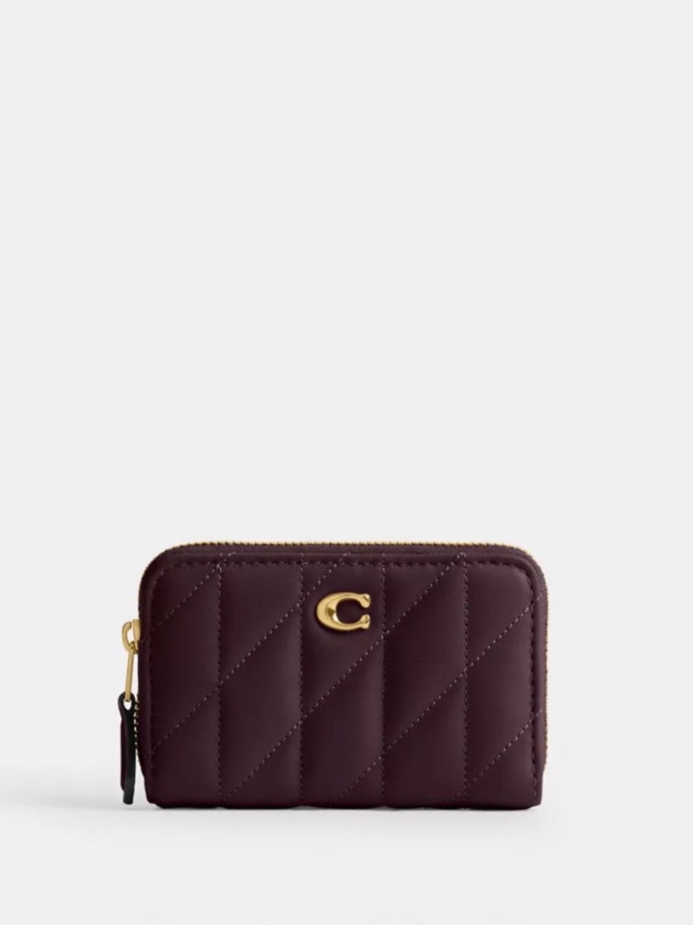 NWT Coach Essential Small Zip Card Case w/ Pillow Quilting, Black Currant/Brass
